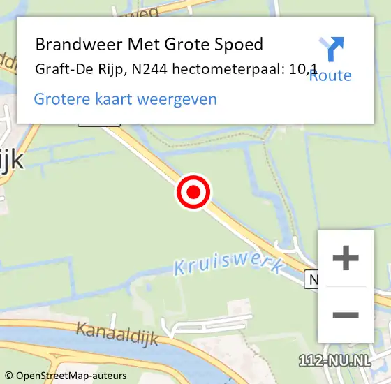 Locatie op kaart van de 112 melding: Brandweer Met Grote Spoed Naar Graft-De Rijp, N244 hectometerpaal: 10,1 op 23 januari 2022 20:12