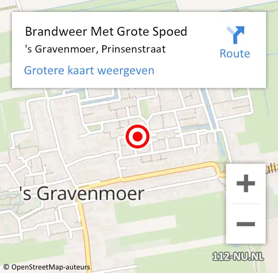 Locatie op kaart van de 112 melding: Brandweer Met Grote Spoed Naar 's Gravenmoer, Prinsenstraat op 23 januari 2022 20:55