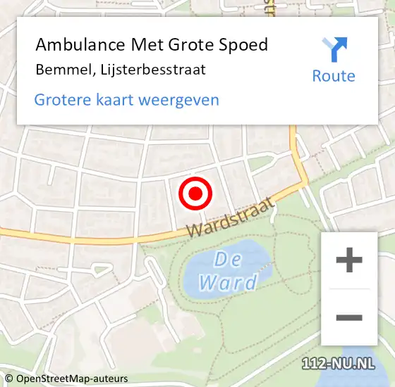 Locatie op kaart van de 112 melding: Ambulance Met Grote Spoed Naar Bemmel, Lijsterbesstraat op 23 januari 2022 21:46