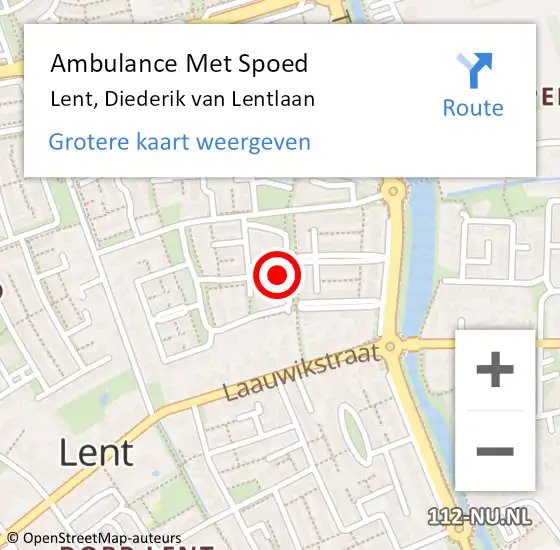 Locatie op kaart van de 112 melding: Ambulance Met Spoed Naar Lent, Diederik van Lentlaan op 23 januari 2022 22:04