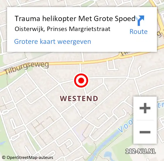 Locatie op kaart van de 112 melding: Trauma helikopter Met Grote Spoed Naar Oisterwijk, Prinses Margrietstraat op 23 januari 2022 22:29