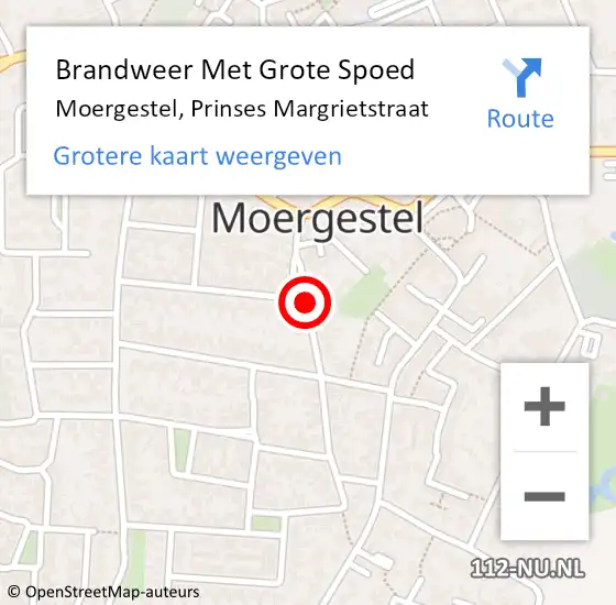 Locatie op kaart van de 112 melding: Brandweer Met Grote Spoed Naar Moergestel, Prinses Margrietstraat op 23 januari 2022 22:46