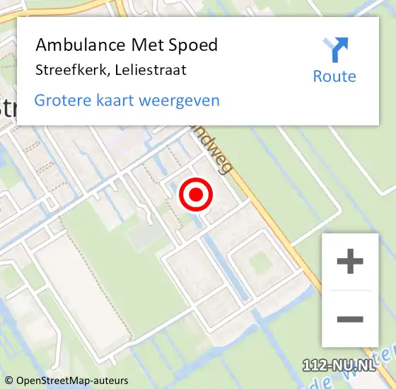 Locatie op kaart van de 112 melding: Ambulance Met Spoed Naar Streefkerk, Leliestraat op 23 januari 2022 22:51