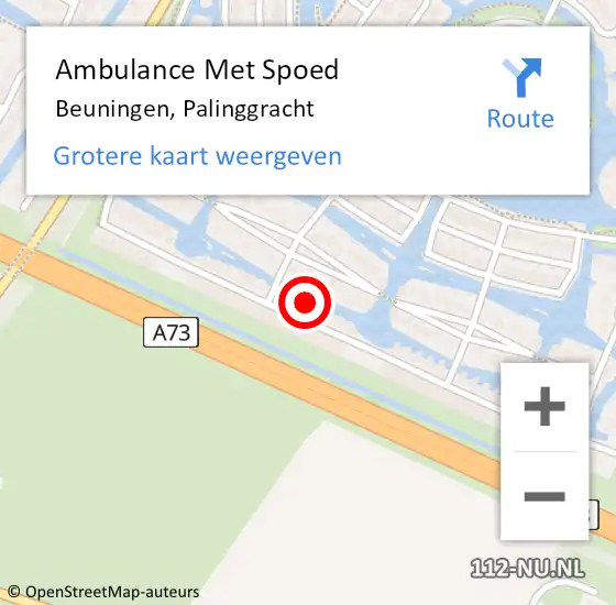 Locatie op kaart van de 112 melding: Ambulance Met Spoed Naar Beuningen, Palinggracht op 24 januari 2022 00:55