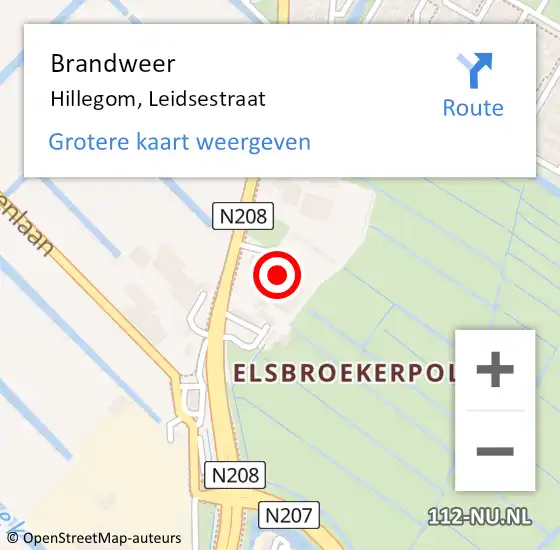 Locatie op kaart van de 112 melding: Brandweer Hillegom, Leidsestraat op 24 januari 2022 01:27