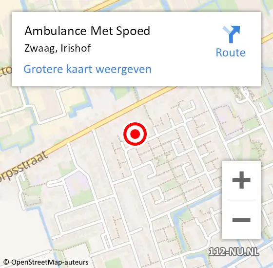 Locatie op kaart van de 112 melding: Ambulance Met Spoed Naar Zwaag, Irishof op 24 januari 2022 02:54