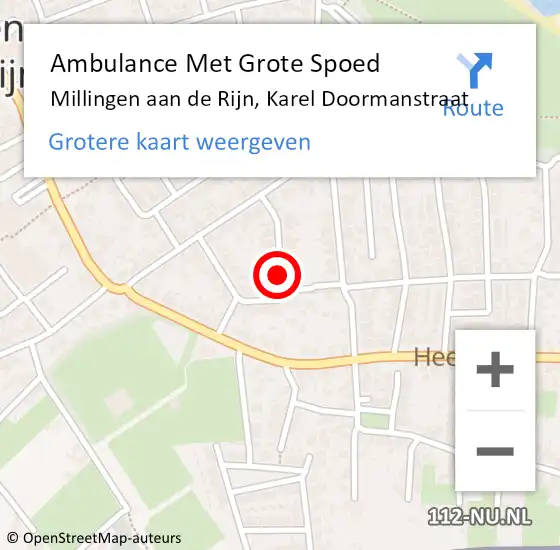Locatie op kaart van de 112 melding: Ambulance Met Grote Spoed Naar Millingen aan de Rijn, Karel Doormanstraat op 24 januari 2022 05:37