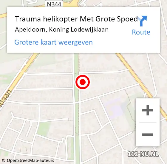 Locatie op kaart van de 112 melding: Trauma helikopter Met Grote Spoed Naar Apeldoorn, Koning Lodewijklaan op 24 januari 2022 07:35