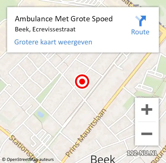 Locatie op kaart van de 112 melding: Ambulance Met Grote Spoed Naar Beek, Ecrevissestraat op 6 juli 2014 06:13