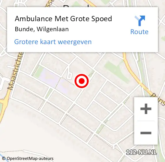 Locatie op kaart van de 112 melding: Ambulance Met Grote Spoed Naar Bunde, Wilgenlaan op 6 juli 2014 06:32