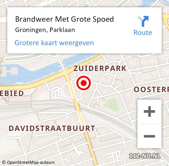Locatie op kaart van de 112 melding: Brandweer Met Grote Spoed Naar Groningen, Parklaan op 24 januari 2022 10:16