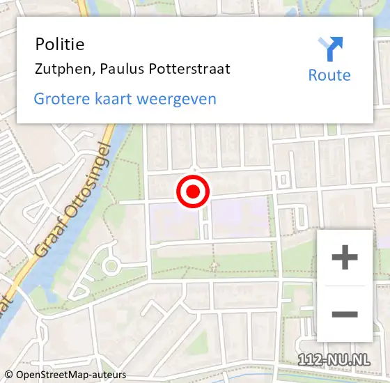 Locatie op kaart van de 112 melding: Politie Zutphen, Paulus Potterstraat op 24 januari 2022 10:26