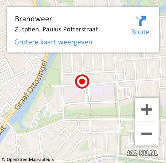 Locatie op kaart van de 112 melding: Brandweer Zutphen, Paulus Potterstraat op 24 januari 2022 10:27