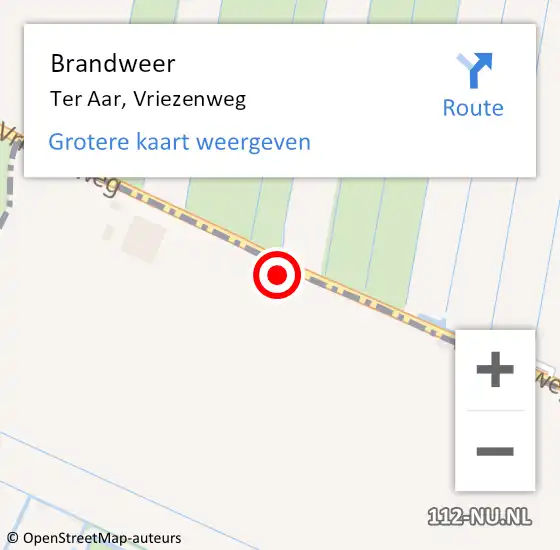 Locatie op kaart van de 112 melding: Brandweer Ter Aar, Vriezenweg op 24 januari 2022 10:31