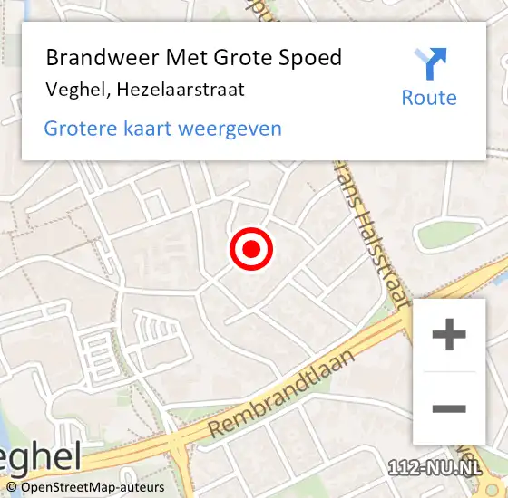 Locatie op kaart van de 112 melding: Brandweer Met Grote Spoed Naar Veghel, Hezelaarstraat op 24 januari 2022 10:53