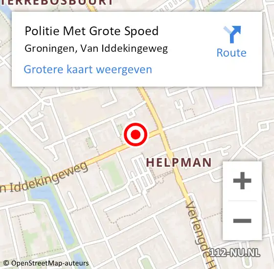 Locatie op kaart van de 112 melding: Politie Met Grote Spoed Naar Groningen, Van Iddekingeweg op 24 januari 2022 11:05