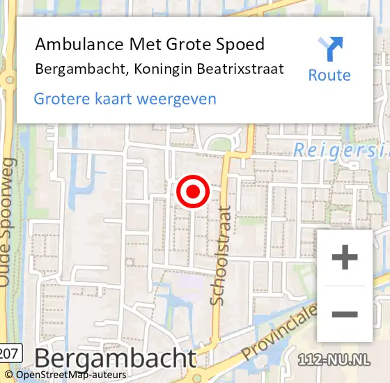 Locatie op kaart van de 112 melding: Ambulance Met Grote Spoed Naar Bergambacht, Koningin Beatrixstraat op 24 januari 2022 11:06