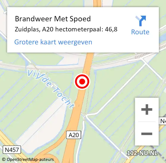 Locatie op kaart van de 112 melding: Brandweer Met Spoed Naar Zuidplas, A20 hectometerpaal: 46,8 op 24 januari 2022 11:43