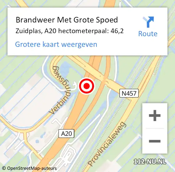 Locatie op kaart van de 112 melding: Brandweer Met Grote Spoed Naar Zuidplas, A20 hectometerpaal: 46,2 op 24 januari 2022 11:43