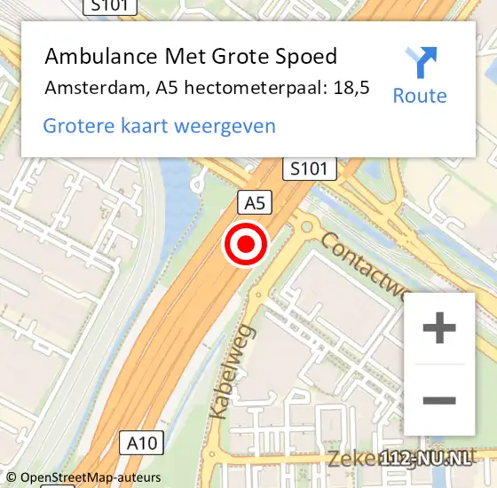 Locatie op kaart van de 112 melding: Ambulance Met Grote Spoed Naar Amsterdam, A5 hectometerpaal: 18,5 op 24 januari 2022 11:46