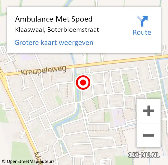 Locatie op kaart van de 112 melding: Ambulance Met Spoed Naar Klaaswaal, Boterbloemstraat op 24 januari 2022 11:54