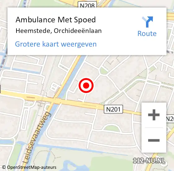 Locatie op kaart van de 112 melding: Ambulance Met Spoed Naar Heemstede, Orchideeënlaan op 24 januari 2022 12:20