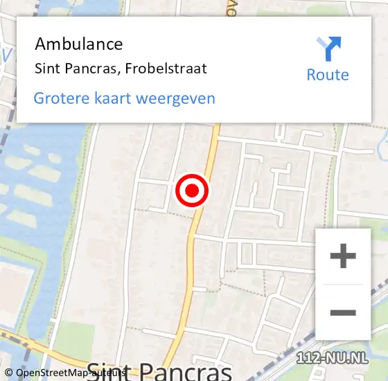 Locatie op kaart van de 112 melding: Ambulance Sint Pancras, Frobelstraat op 6 juli 2014 07:18