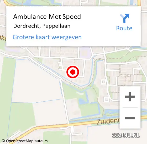 Locatie op kaart van de 112 melding: Ambulance Met Spoed Naar Dordrecht, Peppellaan op 24 januari 2022 12:46