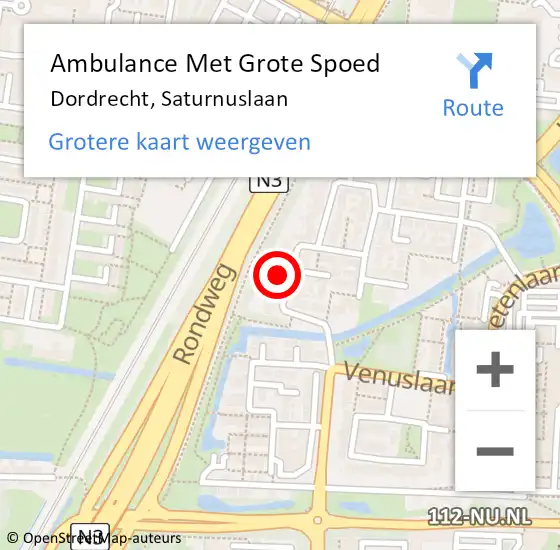 Locatie op kaart van de 112 melding: Ambulance Met Grote Spoed Naar Dordrecht, Saturnuslaan op 24 januari 2022 13:43