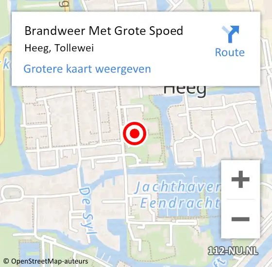 Locatie op kaart van de 112 melding: Brandweer Met Grote Spoed Naar Heeg, Tollewei op 6 juli 2014 07:33