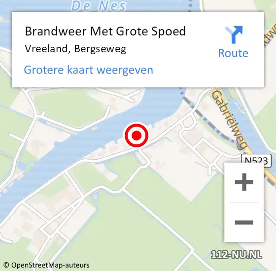 Locatie op kaart van de 112 melding: Brandweer Met Grote Spoed Naar Vreeland, Bergseweg op 24 januari 2022 13:57