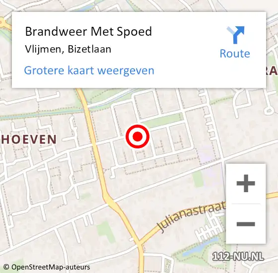 Locatie op kaart van de 112 melding: Brandweer Met Spoed Naar Vlijmen, Bizetlaan op 24 januari 2022 13:58