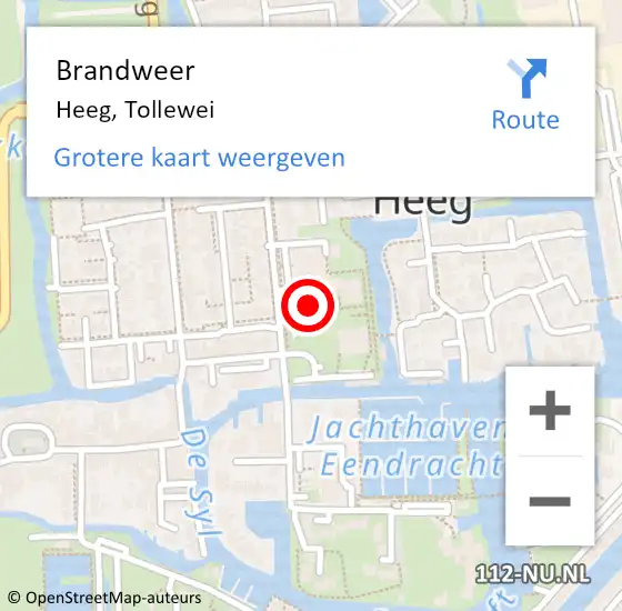 Locatie op kaart van de 112 melding: Brandweer Heeg, Tollewei op 6 juli 2014 07:34