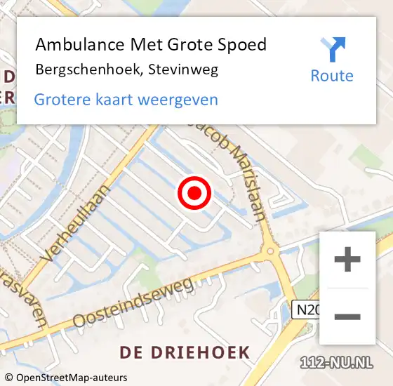 Locatie op kaart van de 112 melding: Ambulance Met Grote Spoed Naar Bergschenhoek, Stevinweg op 24 januari 2022 14:17