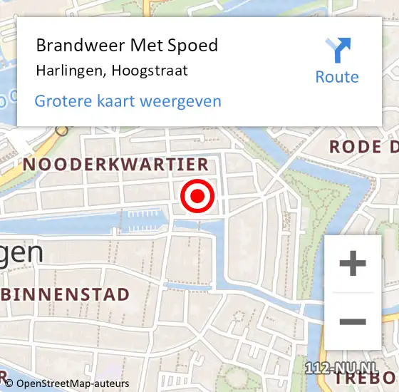 Locatie op kaart van de 112 melding: Brandweer Met Spoed Naar Harlingen, Hoogstraat op 24 januari 2022 15:11