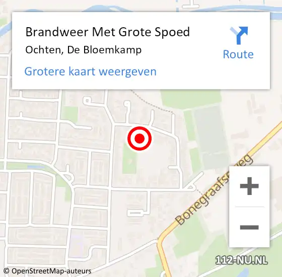 Locatie op kaart van de 112 melding: Brandweer Met Grote Spoed Naar Ochten, De Bloemkamp op 24 januari 2022 15:32