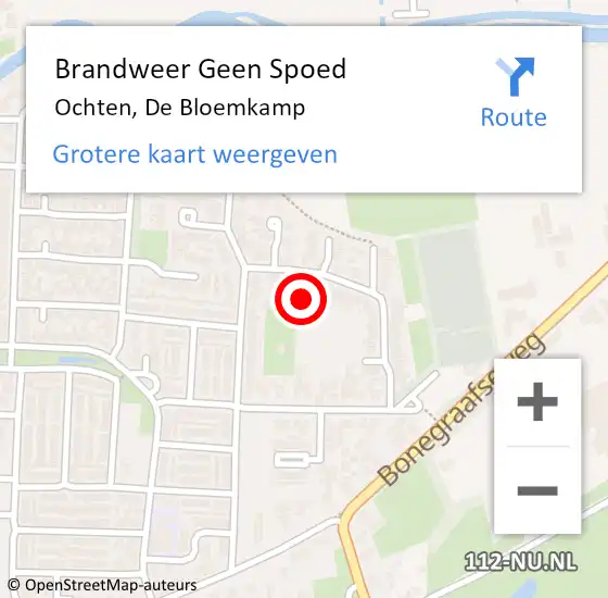 Locatie op kaart van de 112 melding: Brandweer Geen Spoed Naar Ochten, De Bloemkamp op 24 januari 2022 15:33