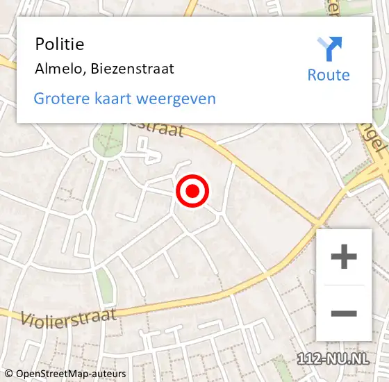 Locatie op kaart van de 112 melding: Politie Almelo, Biezenstraat op 24 januari 2022 16:11