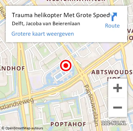 Locatie op kaart van de 112 melding: Trauma helikopter Met Grote Spoed Naar Delft, Jacoba van Beierenlaan op 24 januari 2022 16:36