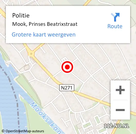 Locatie op kaart van de 112 melding: Politie Mook, Prinses Beatrixstraat op 24 januari 2022 16:56