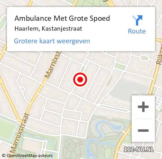 Locatie op kaart van de 112 melding: Ambulance Met Grote Spoed Naar Haarlem, Kastanjestraat op 24 januari 2022 17:01