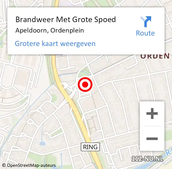 Locatie op kaart van de 112 melding: Brandweer Met Grote Spoed Naar Apeldoorn, Ordenplein op 24 januari 2022 17:49