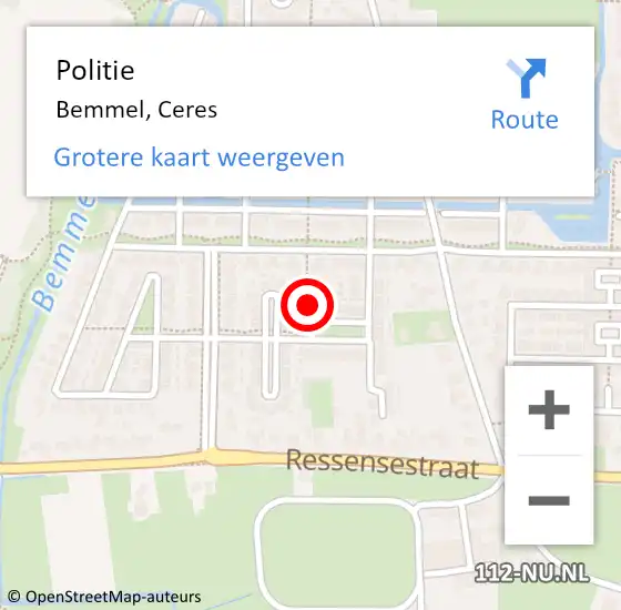 Locatie op kaart van de 112 melding: Politie Bemmel, Ceres op 24 januari 2022 18:09