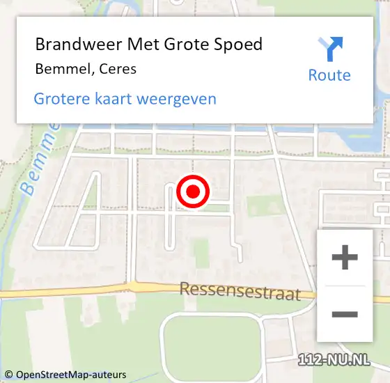 Locatie op kaart van de 112 melding: Brandweer Met Grote Spoed Naar Bemmel, Ceres op 24 januari 2022 18:09