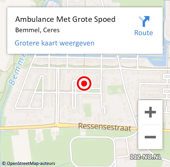 Locatie op kaart van de 112 melding: Ambulance Met Grote Spoed Naar Bemmel, Ceres op 24 januari 2022 18:09