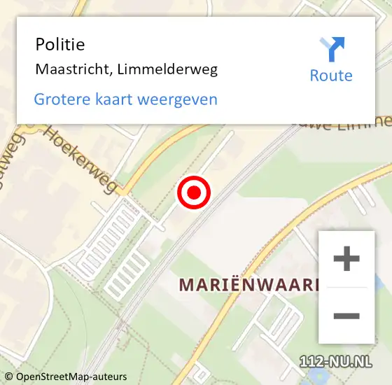 Locatie op kaart van de 112 melding: Politie Maastricht, Limmelderweg op 24 januari 2022 19:00