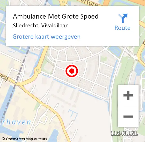 Locatie op kaart van de 112 melding: Ambulance Met Grote Spoed Naar Sliedrecht, Vivaldilaan op 24 januari 2022 19:15