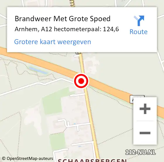 Locatie op kaart van de 112 melding: Brandweer Met Grote Spoed Naar Arnhem, A12 hectometerpaal: 124,6 op 24 januari 2022 19:34