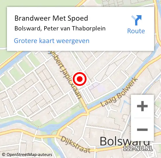 Locatie op kaart van de 112 melding: Brandweer Met Spoed Naar Bolsward, Peter van Thaborplein op 24 januari 2022 20:41