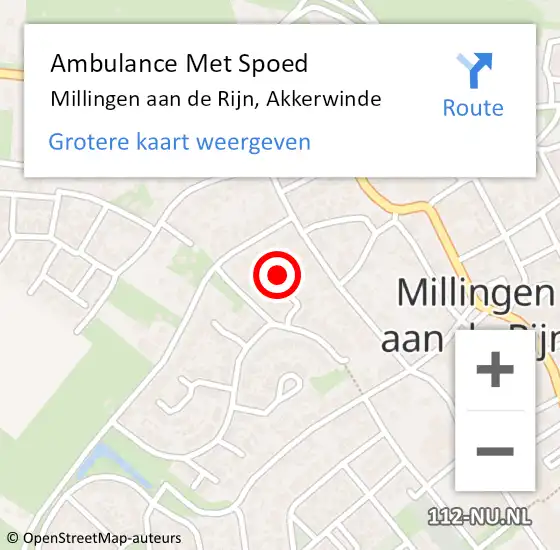 Locatie op kaart van de 112 melding: Ambulance Met Spoed Naar Millingen aan de Rijn, Akkerwinde op 24 januari 2022 21:01